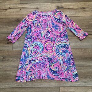 Girls Lilly Pulitzer Edna Shift Dress SZ XL (12-14) 3/4 Sleeve Paisley Kids